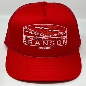 Vintage 80s 90s Branson Missouri Trucker Hat Baseball Cap Red Mesh Snapback